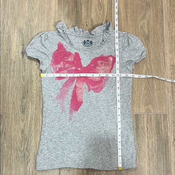 Vintage Juicy Couture Shirt Top Gray Tee Pink Bow Cap Blouse Girls Ruffle Y2K - Picture 9 of 12